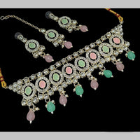 NAFJ Gold Plated Kundan And Austrian Pearl Choker Necklace Set