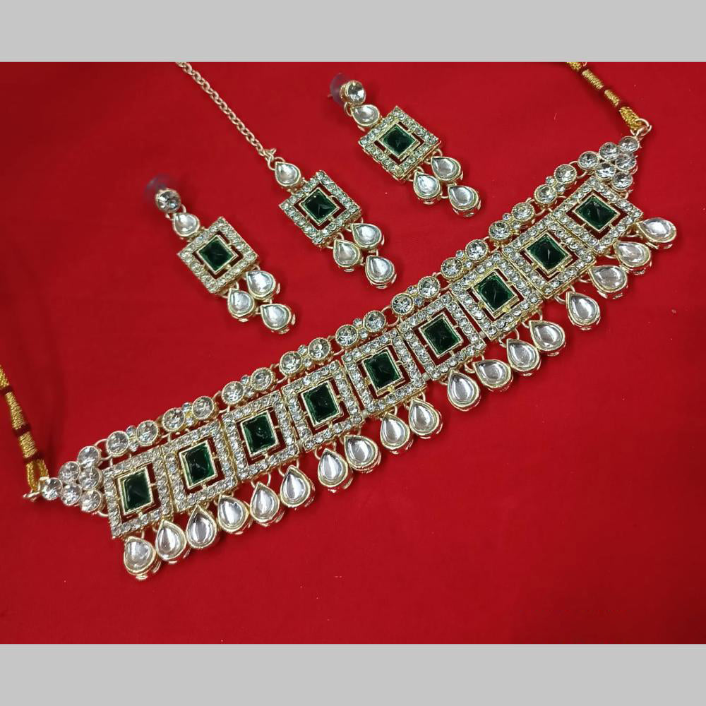 NAFJ Gold Plated Kundan And Austrian Pearl Choker Necklace Set