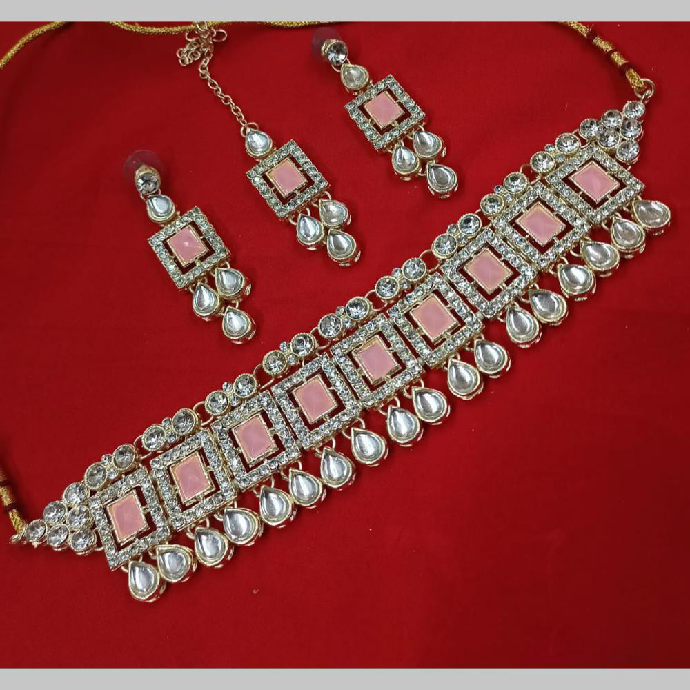 NAFJ Gold Plated Kundan And Austrian Pearl Choker Necklace Set