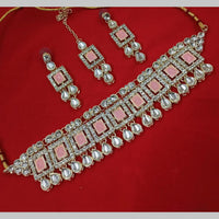 NAFJ Gold Plated Kundan And Austrian Pearl Choker Necklace Set