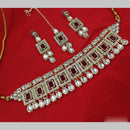 NAFJ Gold Plated Kundan And Austrian Pearl Choker Necklace Set