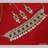 NAFJ Gold Plated Kundan And Austrian Pearl Choker Necklace Set