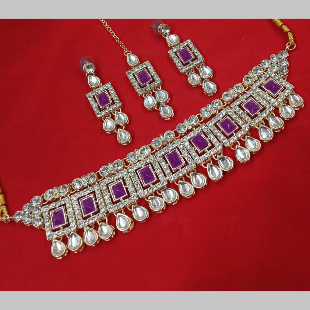 NAFJ Gold Plated Kundan And Austrian Pearl Choker Necklace Set