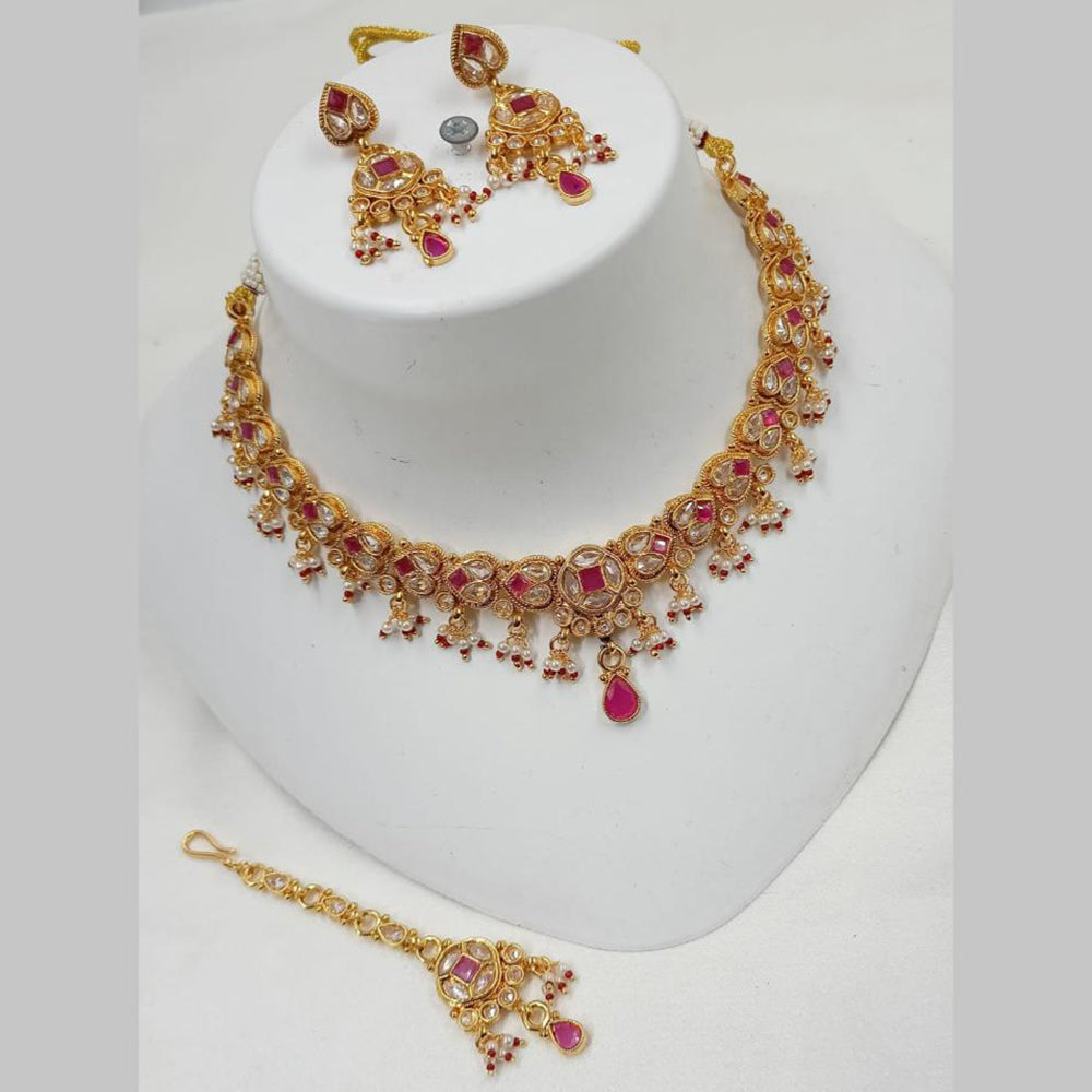 NAFJ Gold Plated Kundan And Pearl Choker Necklace Set