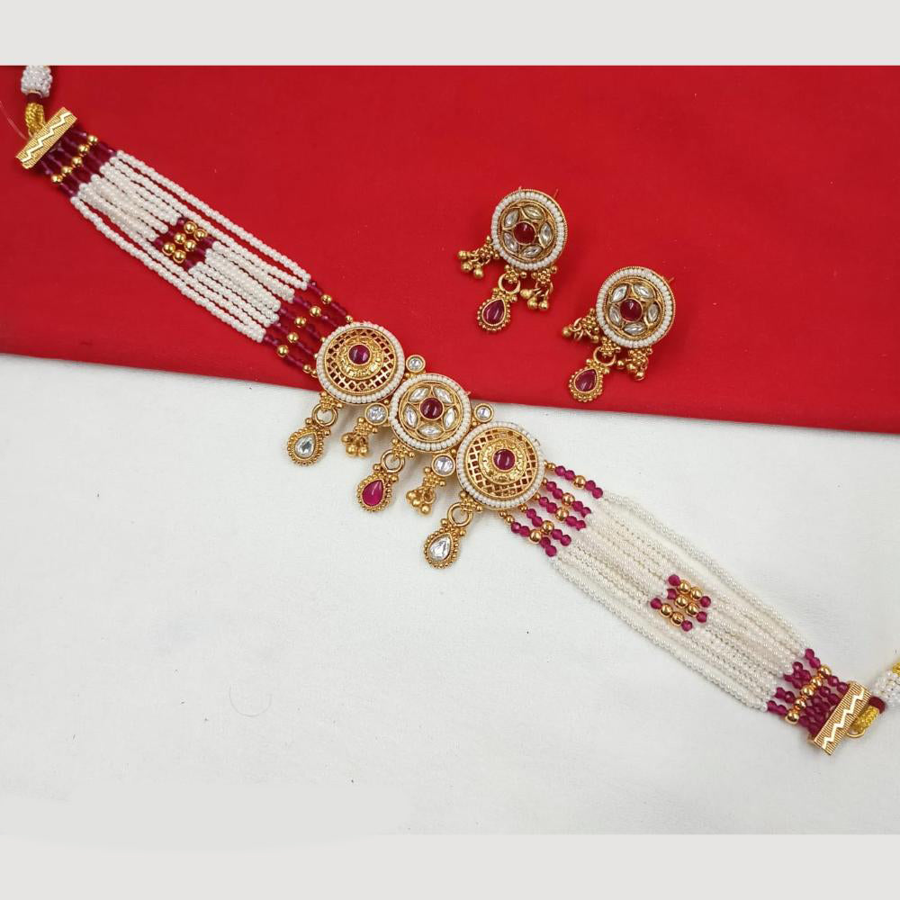 NAFJ Gold Plated Pota And Pearl Choker Necklace Set