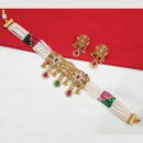NAFJ Gold Plated Pota And Pearl Temple Choker Necklace Set 