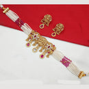 NAFJ Gold Plated Pota And Pearl Temple Choker Necklace Set