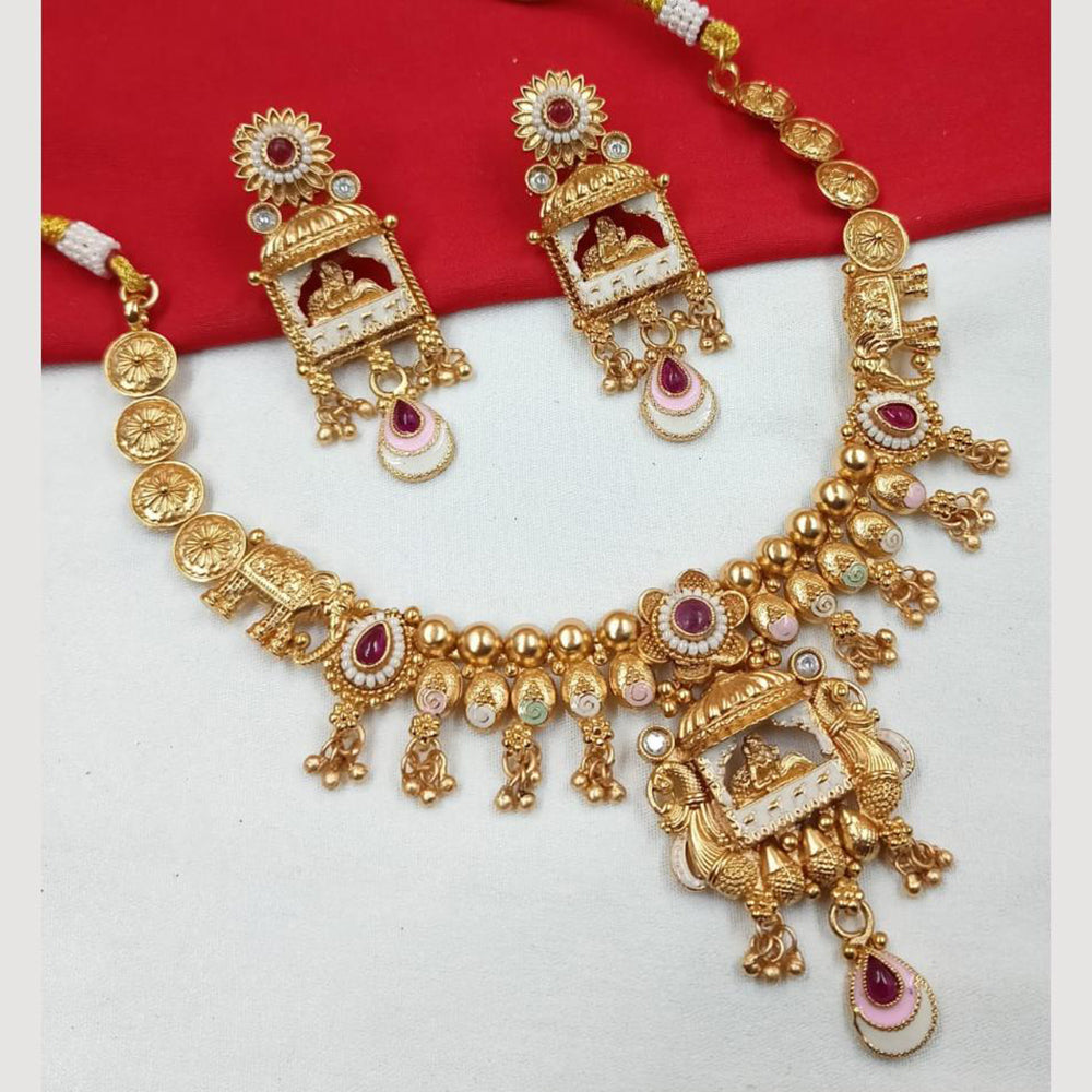 NAFJ Gold Plated Kundan And Pota Pearl Meenakari Necklace Set