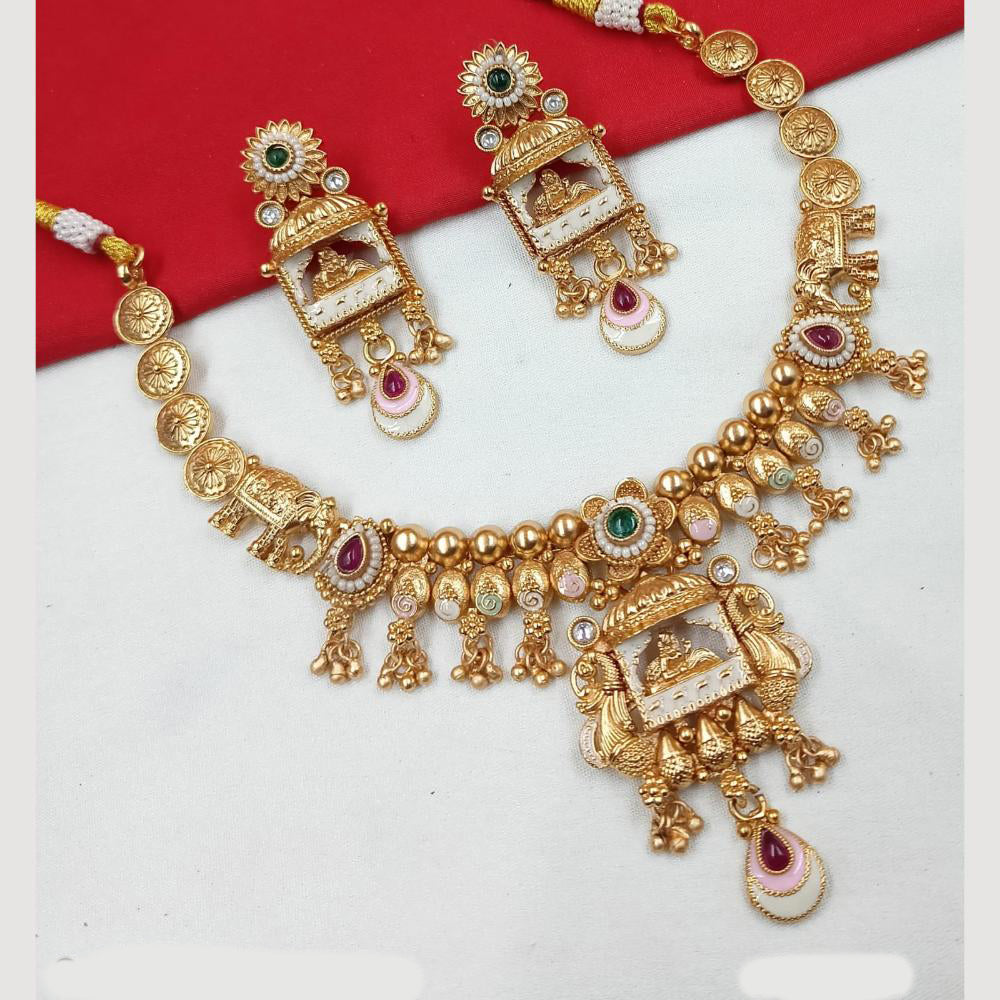 NAFJ Gold Plated Kundan And Pota Pearl Meenakari Necklace Set