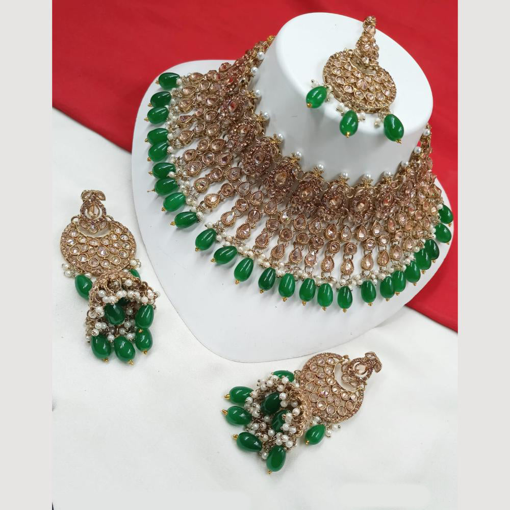 NAFJ Gold Plated Crystal Pearl And Beads Necklace Set