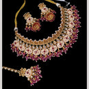 NAFJ Gold Plated Kundan And Pota Beads Meenakari Choker Necklace Set 