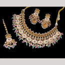 NAFJ Gold Plated Kundan And Pota Beads Meenakari Choker Necklace Set