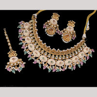NAFJ Gold Plated Kundan And Pota Beads Meenakari Choker Necklace Set