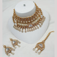 NAFJ Gold Plated Kundan And Pota Beads Meenakari Choker Necklace Set