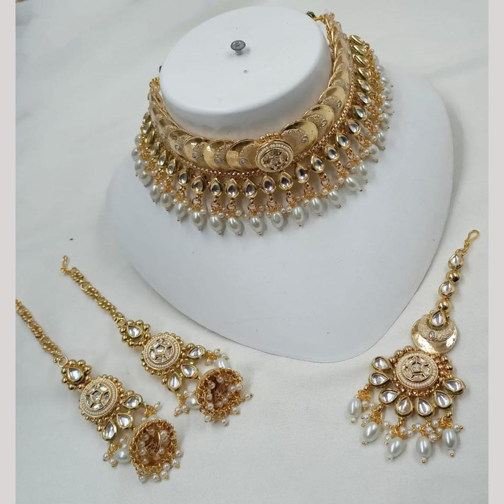 NAFJ Gold Plated Kundan And Beads Choker Necklace Set