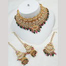 NAFJ Gold Plated Kundan And Pota Beads Meenakari Choker Necklace Set 