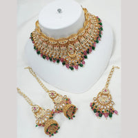 NAFJ Gold Plated Kundan And Pota Beads Meenakari Choker Necklace Set 