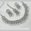 NAFJ Silver Plated Crystal Pearl And Beads Necklace Set 