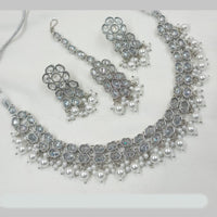 NAFJ Silver Plated Crystal Pearl And Beads Necklace Set 