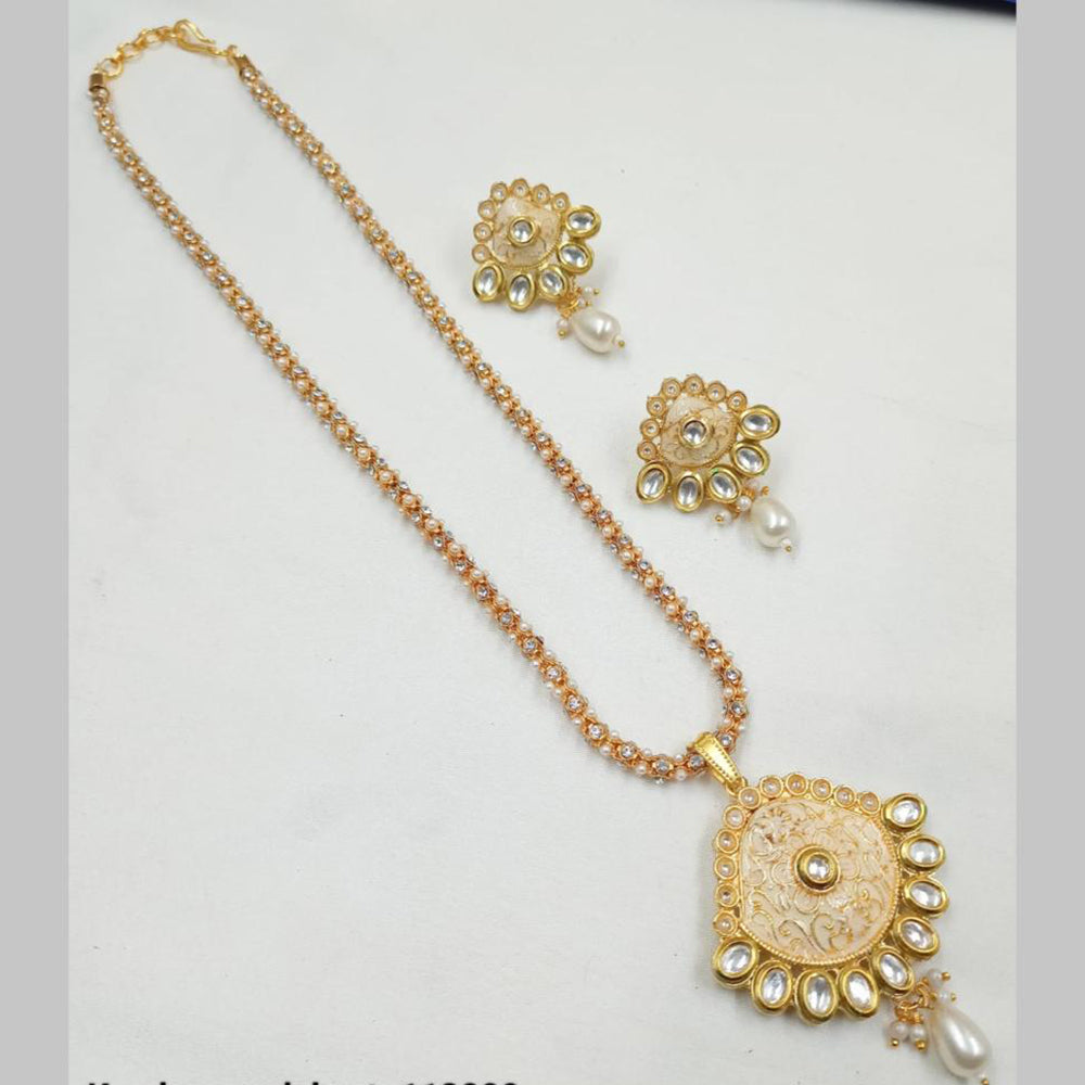 NAFJ Gold Plated Kundan And Meenakari Chain Pendant Set