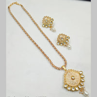 NAFJ Gold Plated Kundan And Meenakari Chain Pendant Set