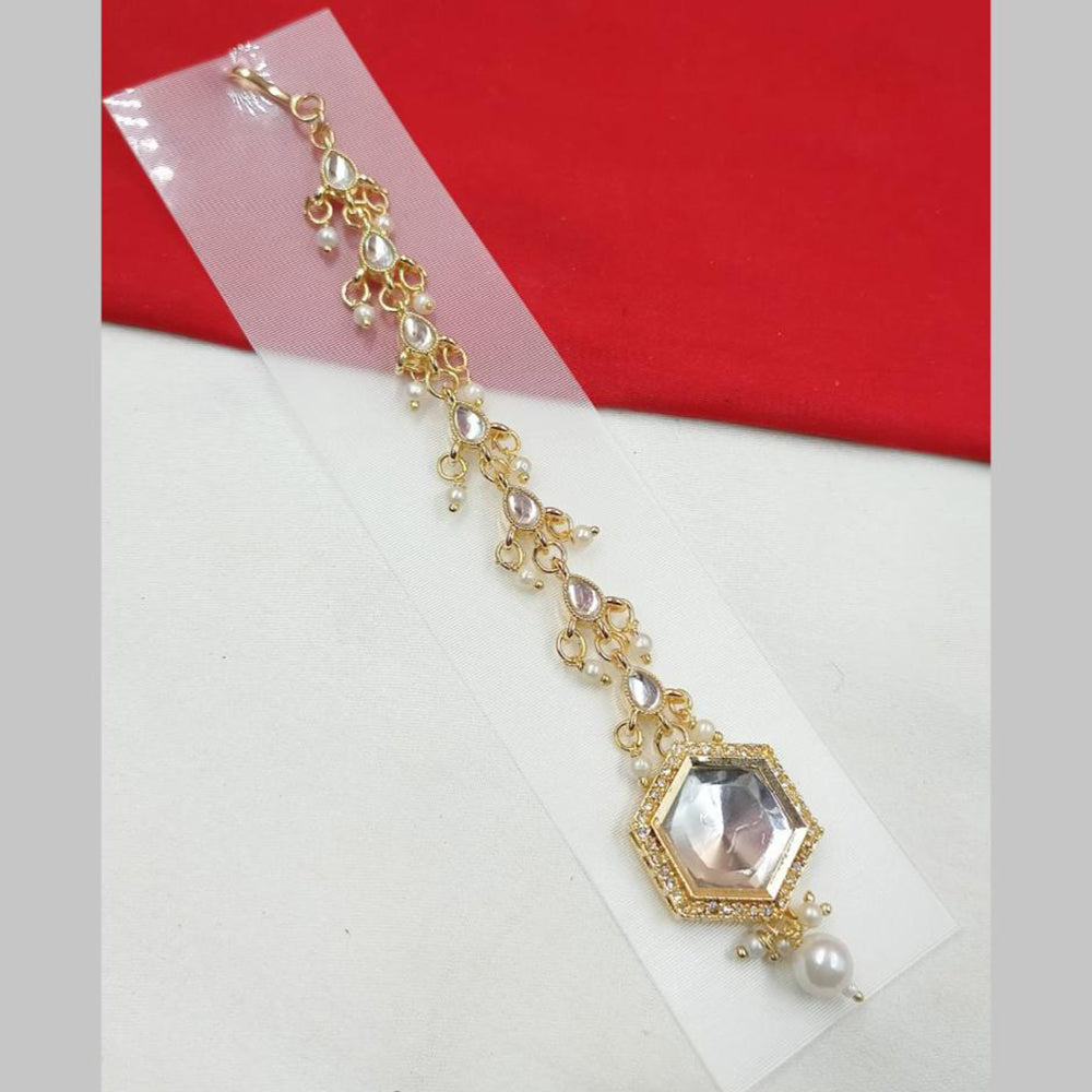 NAFJ Traditional Gold Plated Kundan And Pearl Maangtikka