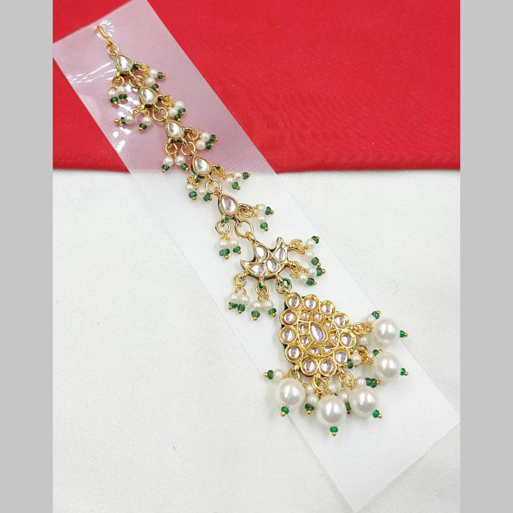NAFJ Traditional Gold Plated Kundan And Pearl Maangtikka