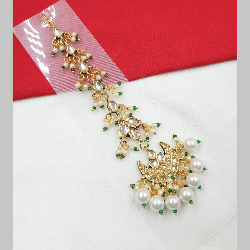 NAFJ Traditional Gold Plated Kundan And Pearl Maangtikka