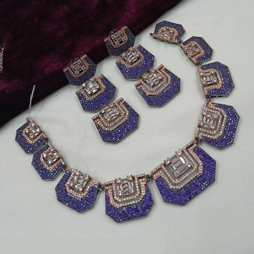 NAFJ Rose Gold Plated American Daimonds Necklace Set