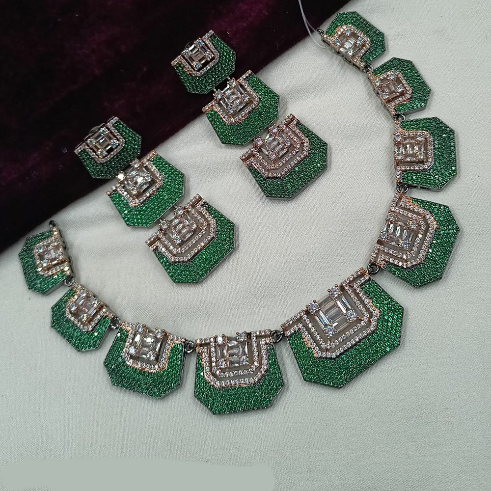 NAFJ Rose Gold Plated American Daimonds Necklace Set