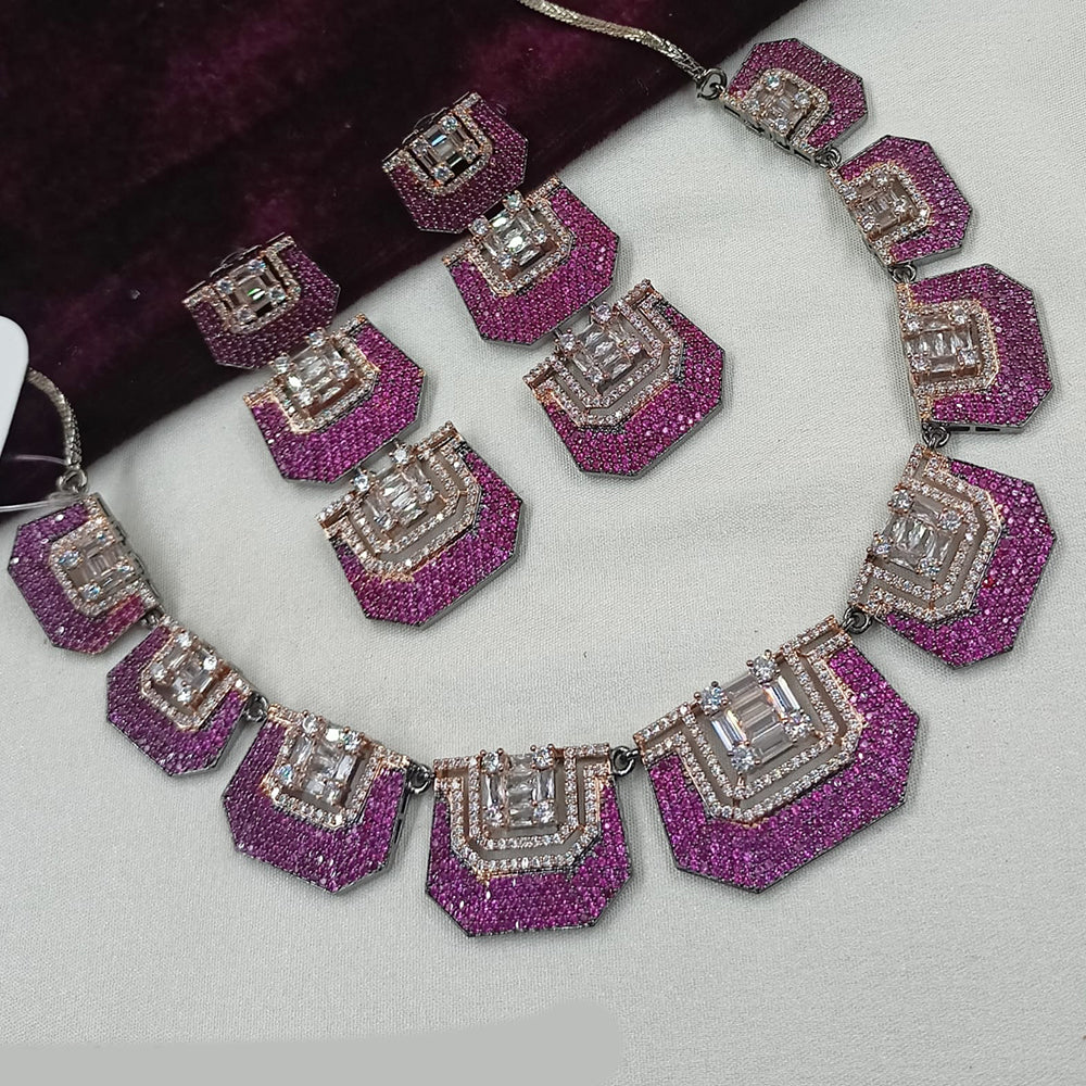 NAFJ Rose Gold Plated American Daimonds Necklace Set