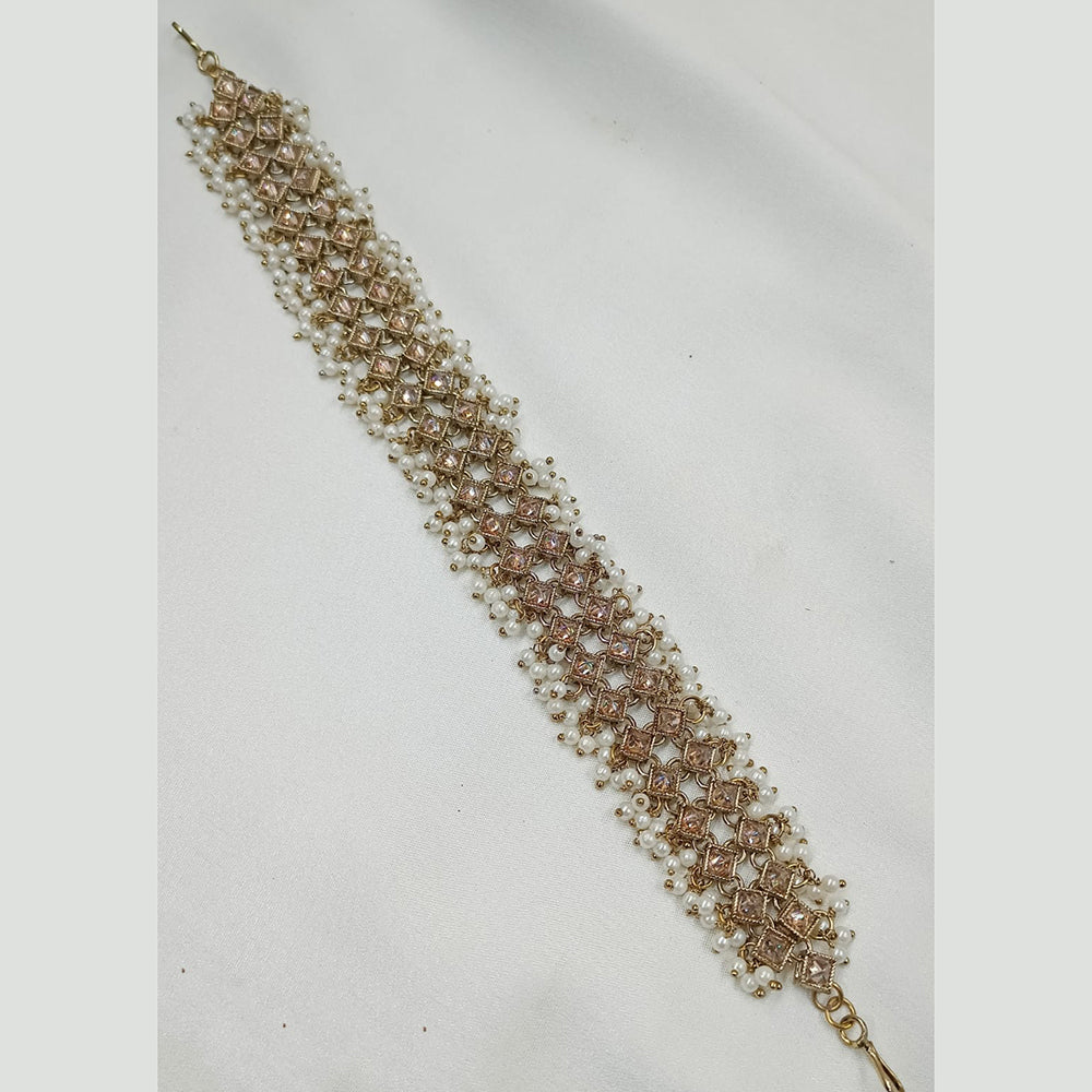 NAFJ Gold Plated Traditional Shiny Crystals And Pearls Sheeshphool