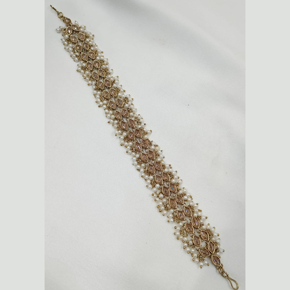 NAFJ Gold Plated Traditional Shiny Crystals And Pearls Sheeshphool