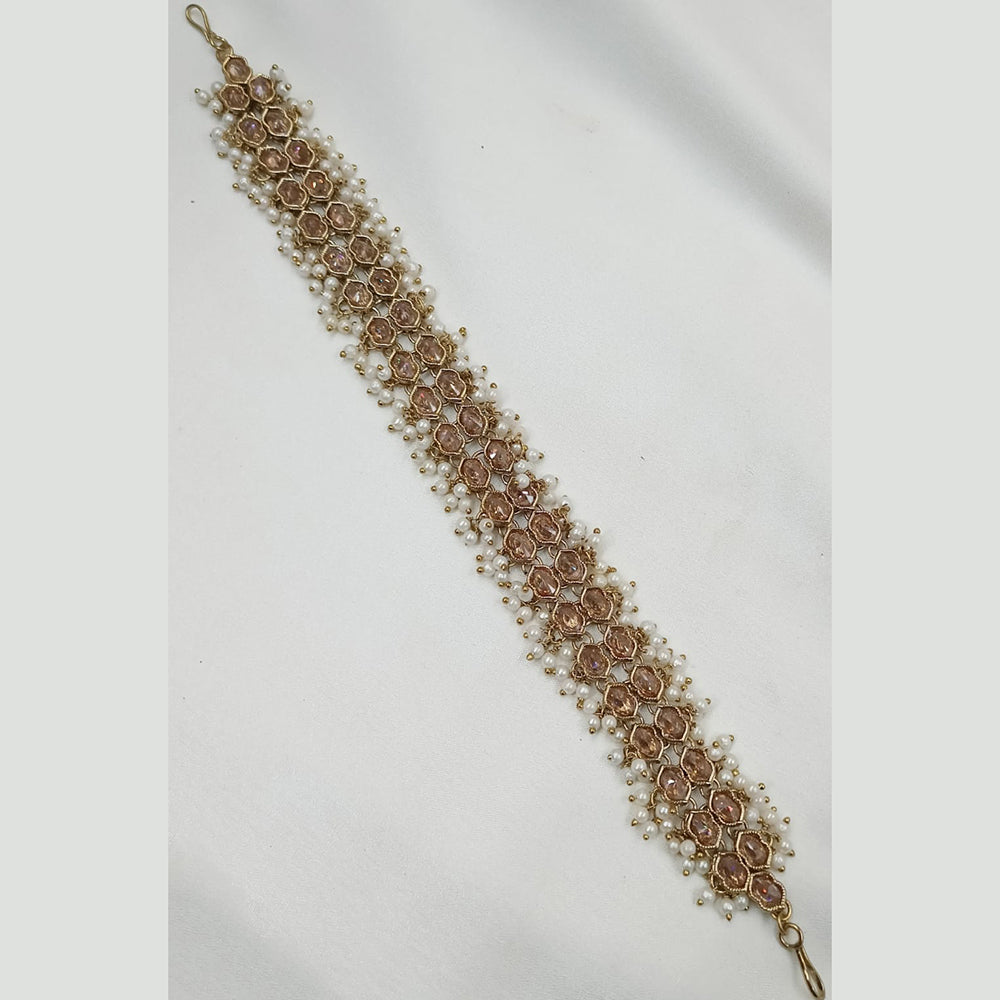 NAFJ Gold Plated Traditional Shiny Crystals And Pearls Sheeshphool