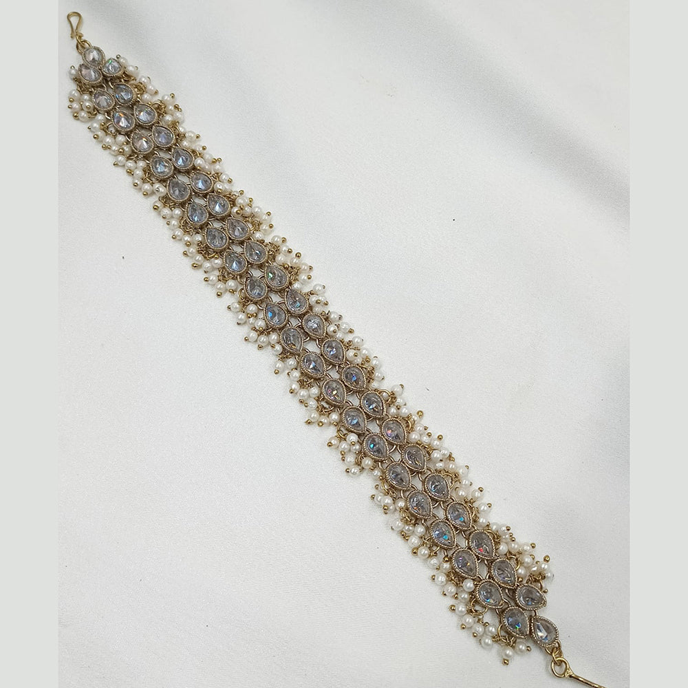 NAFJ Gold Plated Traditional Shiny Crystals And Pearls Sheeshphool