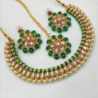 NAFJ Gold Plated Crystal Stone And Pearl Necklace Set 