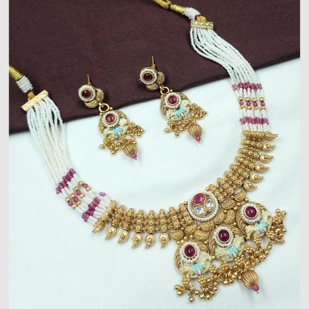 NAFJ Traditional Meenakari Necklace Set with Ruby Stones