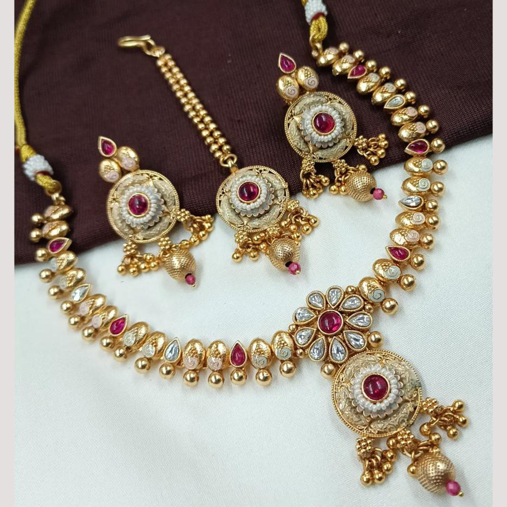 NAFJ Exquisite Kundan And Pearl Embellishment Meenakari Necklace Set