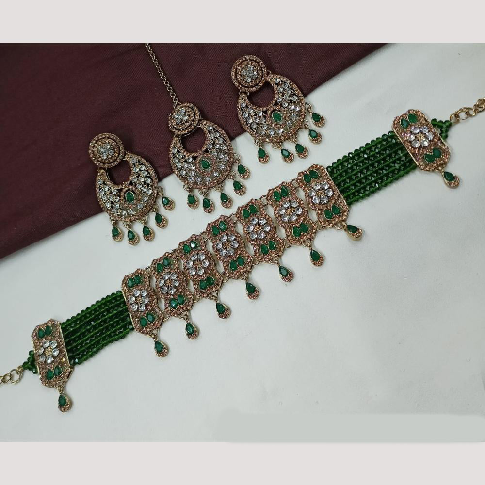 NAFJ Sparkling Crystal And Austrian Stone Designer Pearl Choker Necklace Set