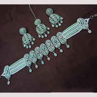 NAFJ Sparkling Crystal And Austrian Stone Designer Pearl Choker Necklace Set