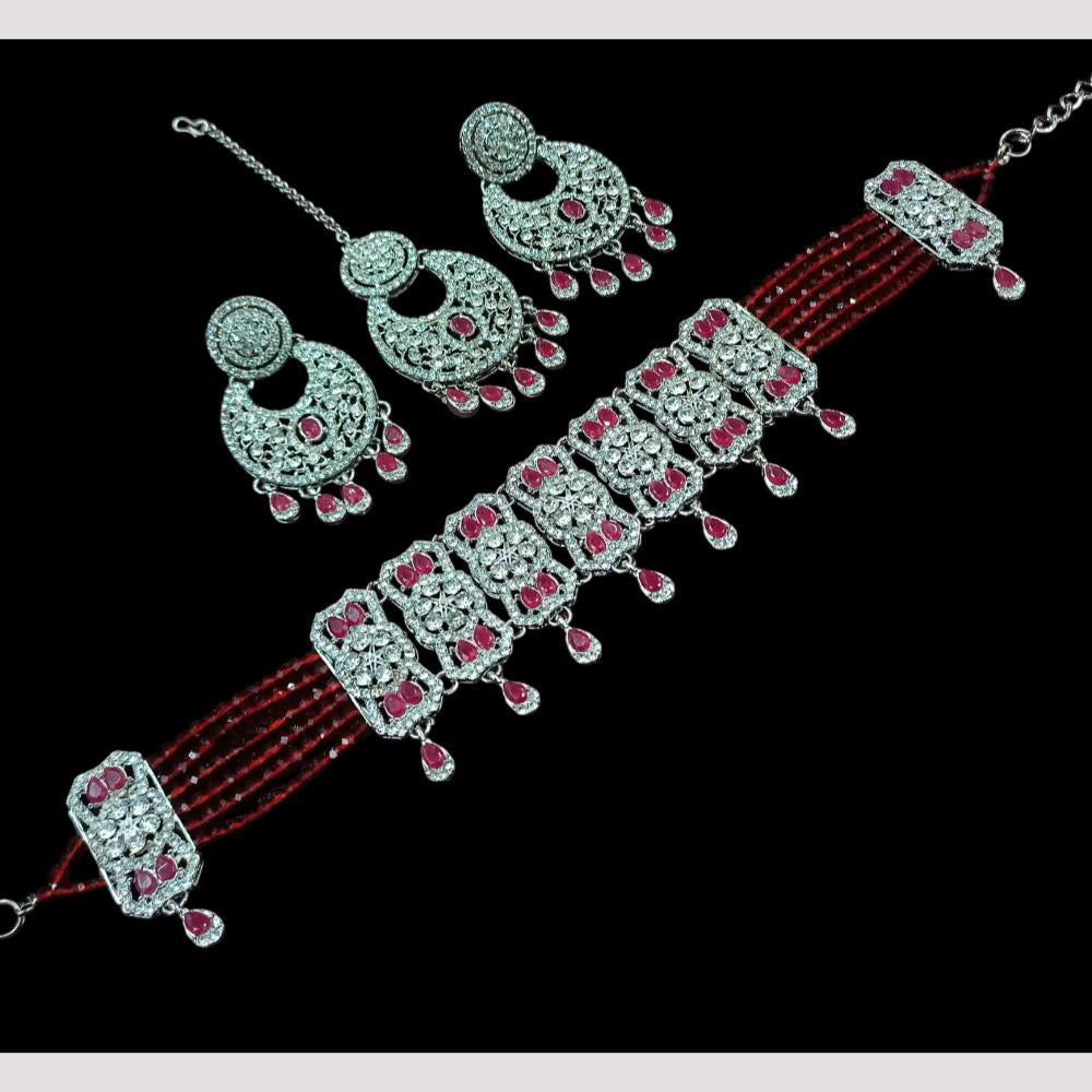 NAFJ Sparkling Crystal And Austrian Stone Designer Pearl Choker Necklace Set