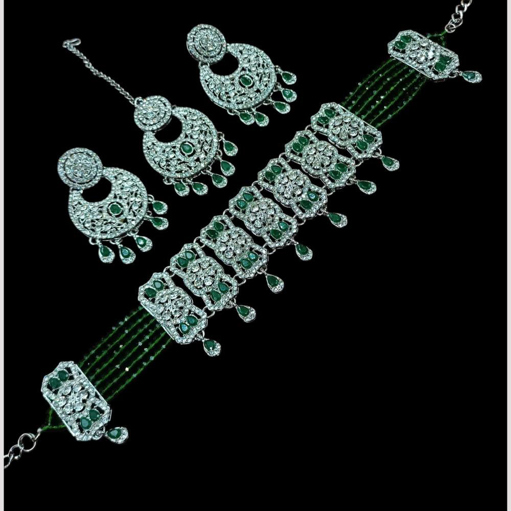 NAFJ Sparkling Crystal And Austrian Stone Designer Pearl Choker Necklace Set