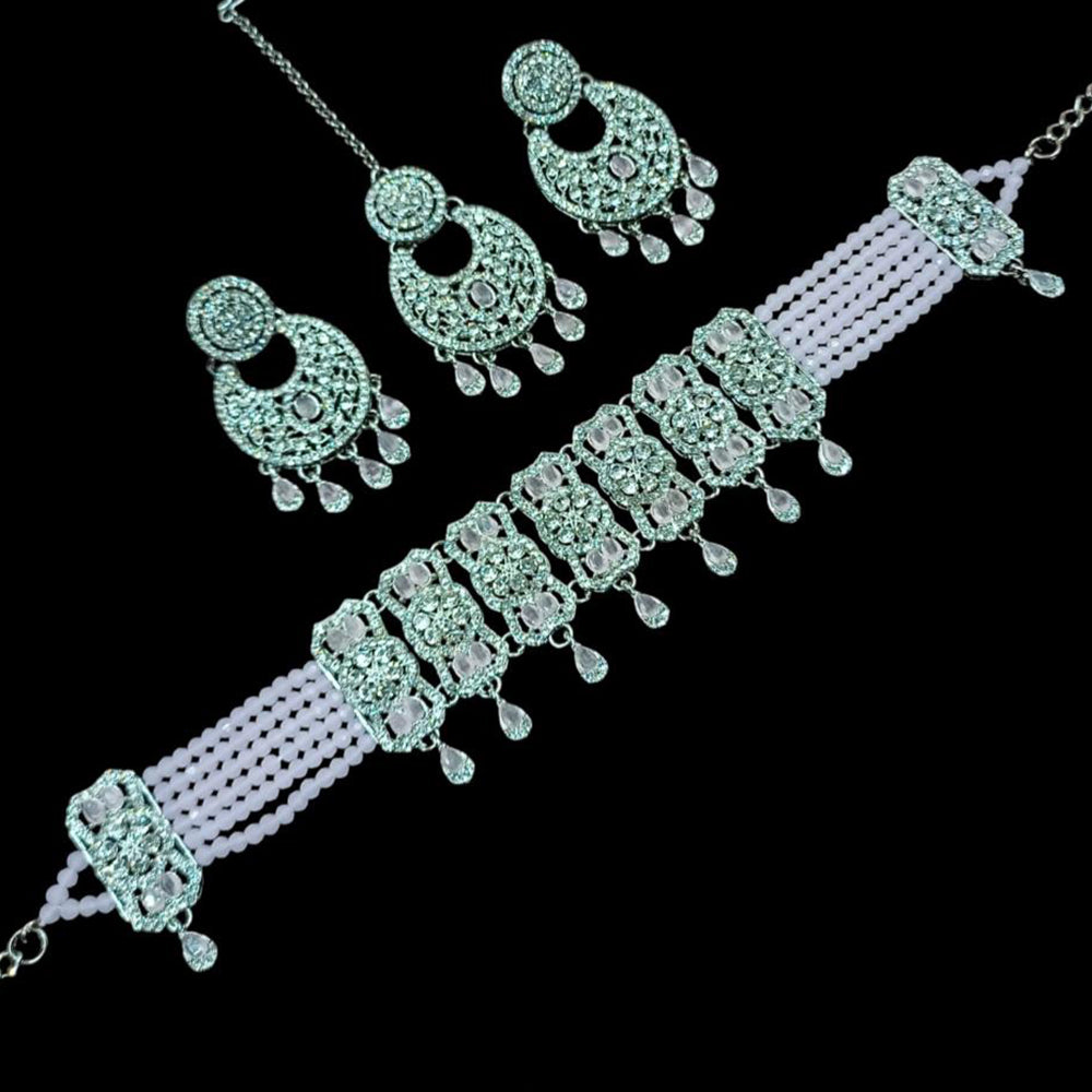 NAFJ Sparkling Crystal And Austrian Stone Designer Pearl Choker Necklace Set