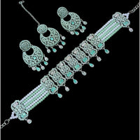NAFJ Sparkling Crystal And Austrian Stone Designer Pearl Choker Necklace Set
