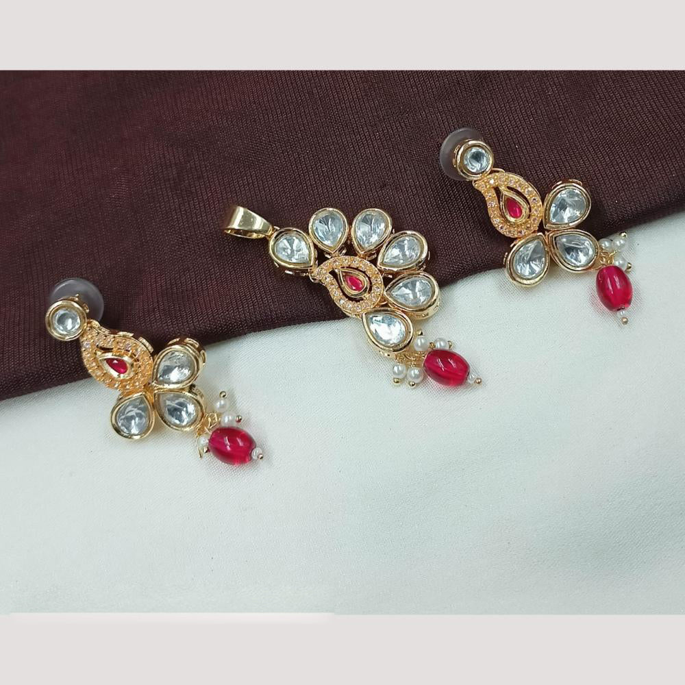 NAFJ Stylish Kundan Pendant Set With Matching Earrings