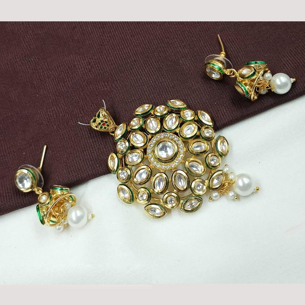 NAFJ Stylish Kundan Pendant Set With Matching Earrings