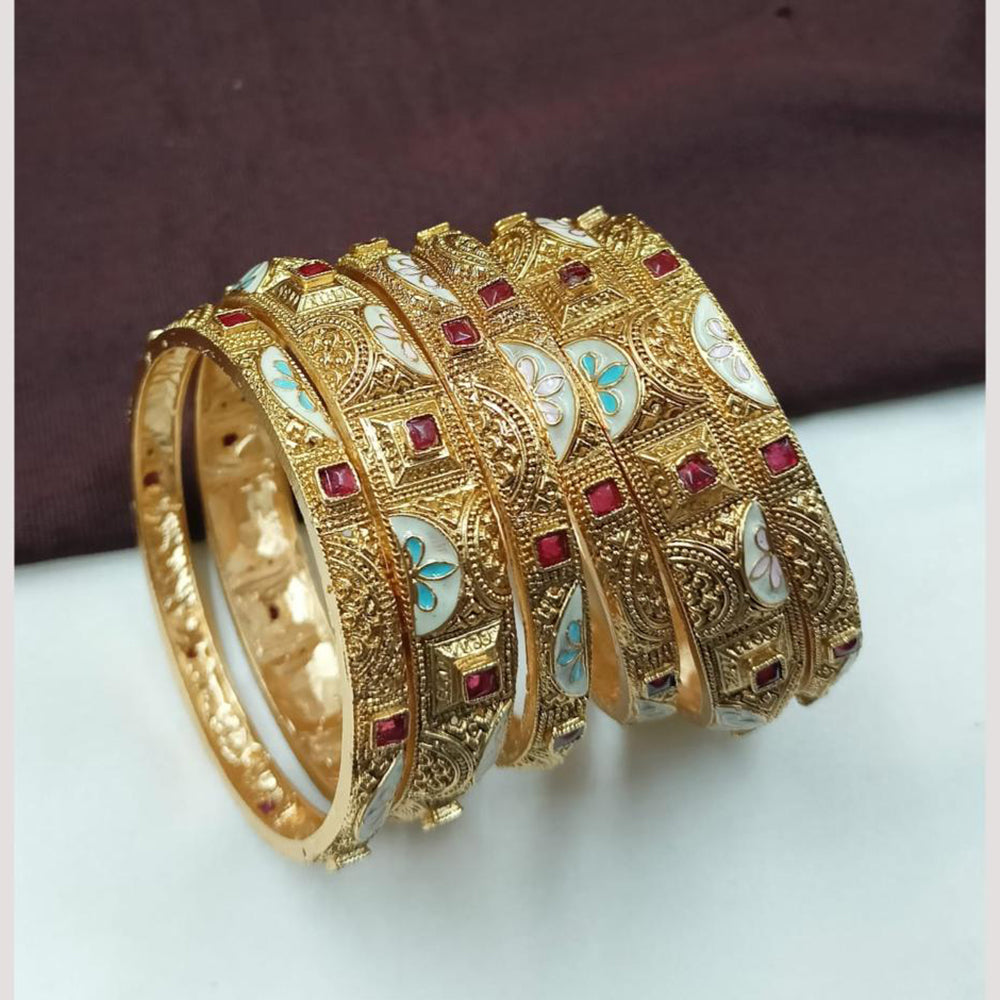 NAFJ Elegant Pota Stones And Meenakari Bangles Set