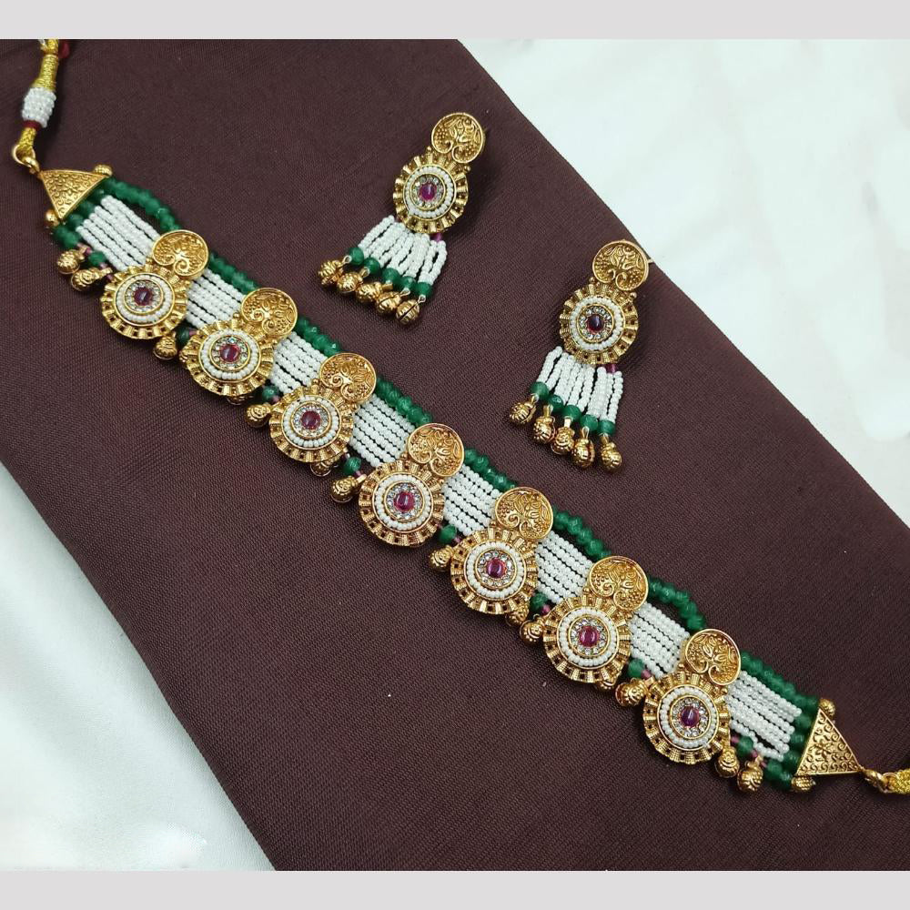 NAFJ Antique Finish Choker with Beads and Earrings