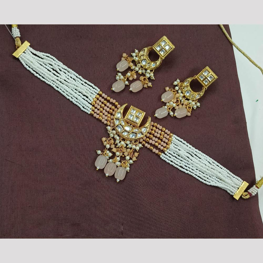 NAFJ Kundan and Pearl Moon Design Choker Necklace Set