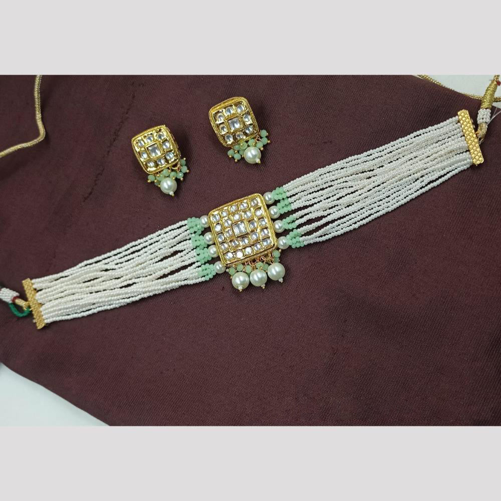 NAFJ Elegant Kundan Choker Necklace Set with Pearl Drops